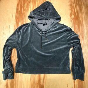 Indero Gray Velour‎ Cropped Hoodie Womens Large Sweatshirt